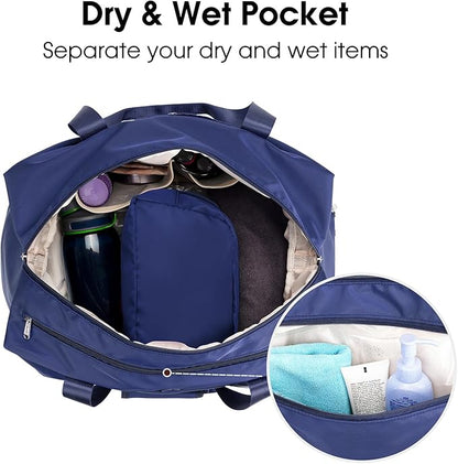 Ceneda 20" Gym Bag for Women with Wet Pocket & Shoe Compartment, Lightweight Duffel Waterproof Carry On Duffle for Travel, Yoga, Overnight (Navy Blue)