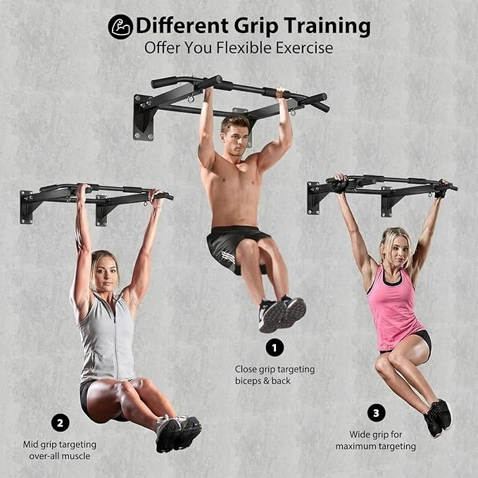 Wall-Mounted Pull-Up Bar – Drill Installation, Home Gym Equipment for Indoor Fitness, Chin-Up Bar for Strength Training, Spine Stretching & Inverted Workouts