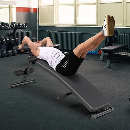 Goplus Adjustable Sit Up Bench for AB Exercise, Foldable Curved Slant Bench with High Density Foam Cushioned Seat for Strength Training, Incline Decline Workout Equipment for Home Gym, Black