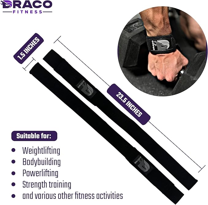 Lifting Wrist Straps - Padded Neoprene for Weightlifting, Bodybuilding, Powerlifting, Strength Training, Deadlift - 23.5" L x 1.5" W Cotton with Heavy Duty Stitching