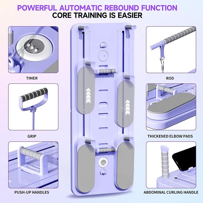 Pilates Board - Versatile Foldable Pilates Reformer Set at Home, Multi-Purpose Sliding Board for Pilates Workouts, 6-in-1, Purple