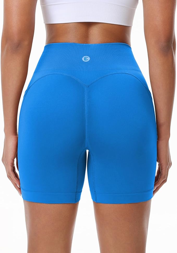 Evercute Women's Gym Shorts 3/4 Pack Seamless Scrunch Butt Lifting Workout Shorts 5" Tummy Control Ruched Booty Yoga Short