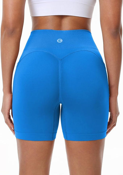 Evercute Women's Gym Shorts 3/4 Pack Seamless Scrunch Butt Lifting Workout Shorts 5" Tummy Control Ruched Booty Yoga Short