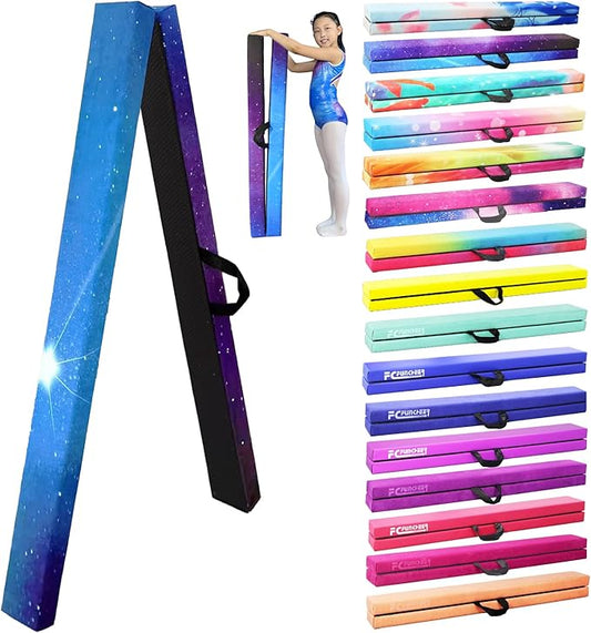 8FT Folding Balance Beam -Gymnastics Floor Beam -Gymnastics Equipment for Kids,Wood core- Anti-Slip Bottom and Carrying Bag for Home