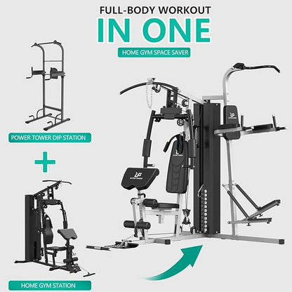 Multifunctional Home Gym Equipment Workout Station with Pulley System, Arm, and Leg Developer for Full Body Training