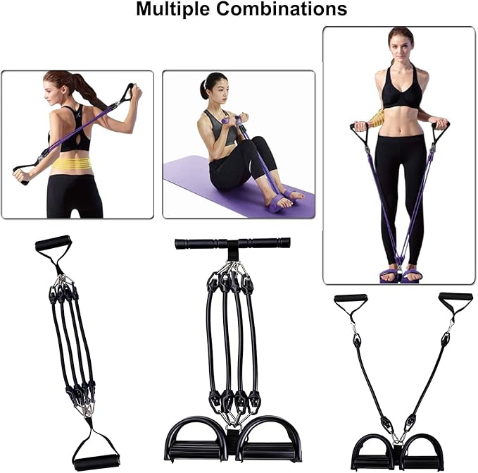 Upgrade 4-Tube Pedal Ankle Puller Resistance Bands, Pedal Puller Resistance Band with Handle for Home Gym,Yoga & Pilates,Ideal to Tone Arms,Abs,Waist Unisex Two