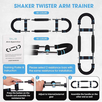 Twister Arm Trainer, 40-110lb Adjustable Power Bar, Chest Shoulder Arm Workout Equipment, Portable Detachable Spring Resistance for Home Gym, Men & Women