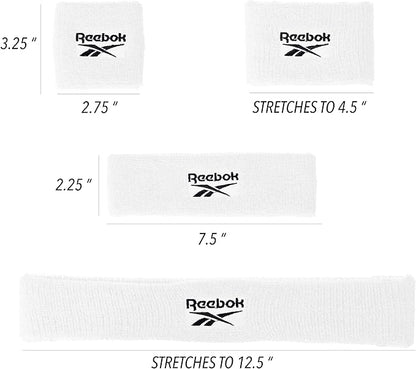 3pc Unisex Athletic Sweatband Set - 2.25in Workout Headband & 3.25in Wristbands w/Stay Dry Technology, Terry Cloth Band Moisture-Wicking Fabric | Quality Fitness Accessories for Active Comfort-Reebok