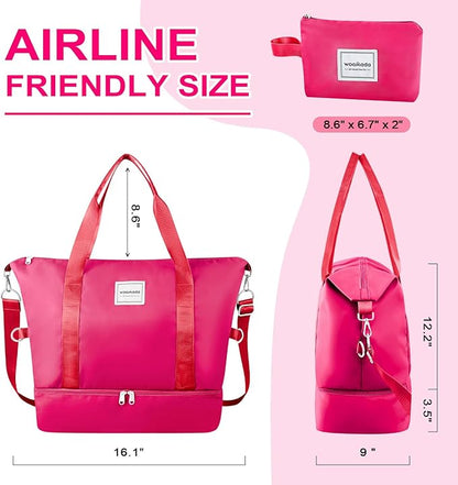 WOOMADA Weekender Bag for Women, Travel Duffel Bags with Shoe Compartment & Wet Pocket, Personal Item Bag for Airlines