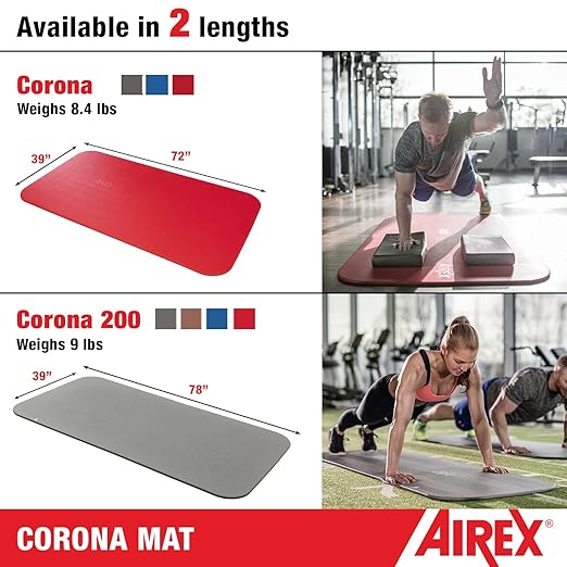 AIREX Corona 200 Premium Exercise Mat for Yoga, Physical Therapy, Rehabilitation, Balance & Stability Exercises, Pilates, Aerobics 78" x 39", Red