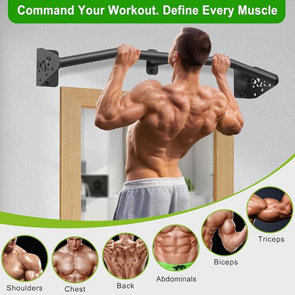 SELEWARE Heavy Duty Wall Mount Pull Up Bar, Joist Mount Chin Up Bar for Doorway, Sturdy Steel Construction, w/Resistance Band Hooks, Fits 32"/36" Wall Studs for Home Gym Strength Training