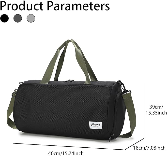 BE SMART Waterproof Mens Gym Bag with Shoe Compartment, Sports Gym Duffle Bag with Adjustable Strap for Men Women, Lightweight Large Sport Duffel Bag for Travel, Sports, Fitness(Black/Olive Green)