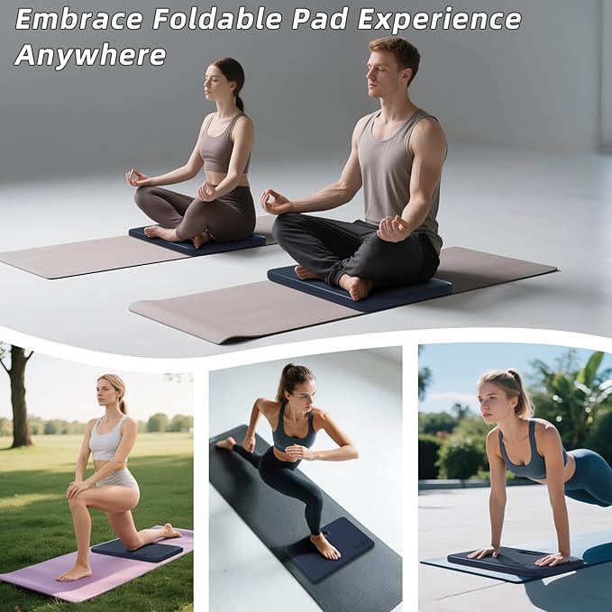 ILILI Yoga Knee Pad Foldable, TPE Soft Pad 24*17*0.5inch (Folding Size 17*12*1inch) for Knee Push-ups, Plank Support＆Elbow/Knee Support, Portable and Lightweight for Yoga Pilates, Fitness Exercise, Outdoor