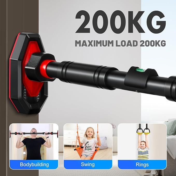 Doorway Pull Up Bar, Strength Training Chin up Bar without Screws, Adjustable 25.55-39.37in Width, Portable Gym Equipment for Doorway - Max Load 440lbs for Home Gym Upper Body Workout