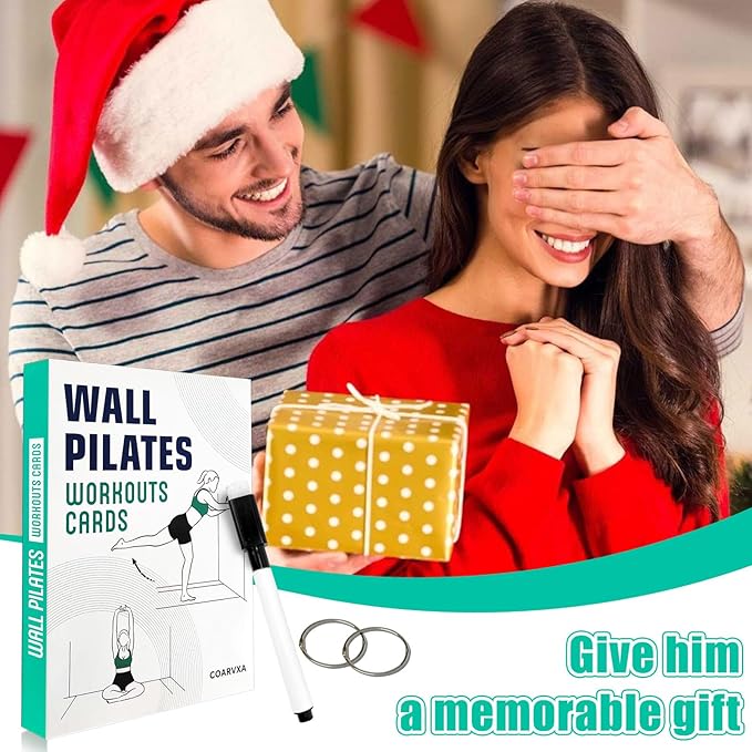 Wall Pilates Workouts for Women-58 Exercise Cards with Pilates Mat Workout Postures，ncludes 4-Week Challenge,2 Rings& Dry-Erase for Easy Organization-Home, Gym or Studio