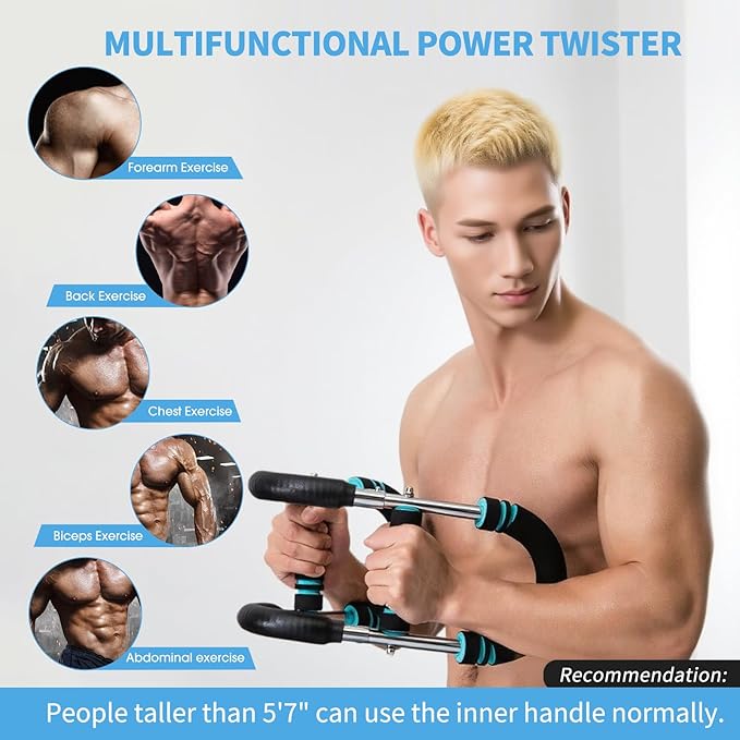 Twister Arm Trainer, 40-110lb Adjustable Power Bar, Chest Shoulder Arm Workout Equipment, Portable Detachable Spring Resistance for Home Gym, Men & Women