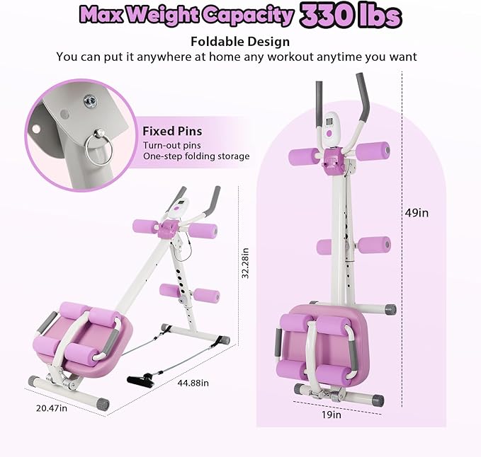 FAHKNS 6 in 1 Adjustable Ab Trainer Machine, Multi-Functional Ab Workout Equipment for Home Gym, Sit Up Exercise and Strength Training (Purple)