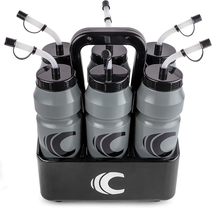 Cannon Sports 1 Liter Sports Water Bottle, BPA-Free, 34oz Capacity, Large Mouth, 2 lids (Straw & Squeeze) with Carrier, Great For Helmet Sports Such As Hockey, Lacrosse, Football, Boxing (Gray)
