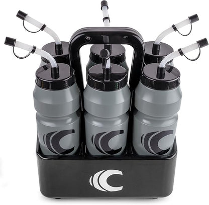 Cannon Sports 1 Liter Sports Water Bottle, BPA-Free, 34oz Capacity, Large Mouth, 2 lids (Straw & Squeeze) with Carrier, Great For Helmet Sports Such As Hockey, Lacrosse, Football, Boxing (Gray)