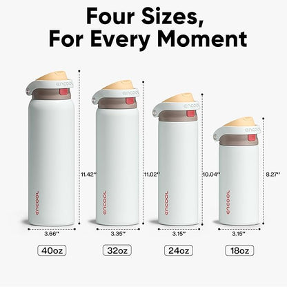 ENCOOL Leakproof Insulated Water Bottle with Straw Dual-Sip Water Bottle Bag-Safe Design for Work, Commute & Gym – Keeps Drinks Cold All Day, 18 oz, Clay Grey