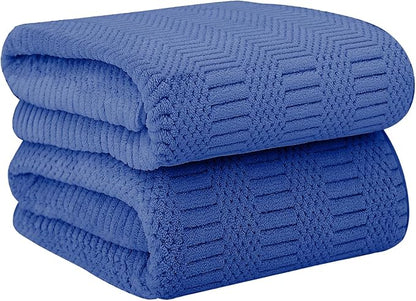 JML Microfiber Bath Towels, Large Bathroom Towel 2 Pack (30" x 60"), Oversized, Soft, Super Absorbent and Fast Drying, Multipurpose Use for Sport, Fitness, Yoga, Diamond Cross Grid Navy