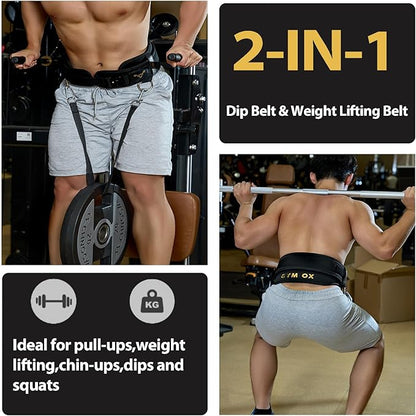 2-in-1 Weightlifting Belt & Dip Belt with Quick-Release Aluminum Buckle - Hybrid Squat Belt for Core Support & Weighted Pull Up Belt with High-Strength Strap - Heavy Duty Neoprene Gym Belt for Men & Women