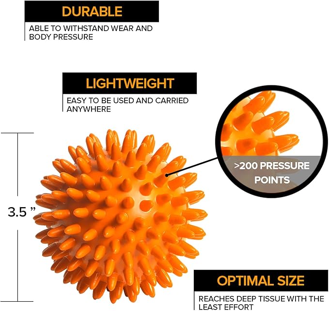 Spiky Massage Balls for Feet, Back, Hands, Muscles - Firm, Medium and Soft Spiked Massager Rollers for Plantar Fasciitis, Exercise, Neuro-Balance, Physical Therapy, 3-inch