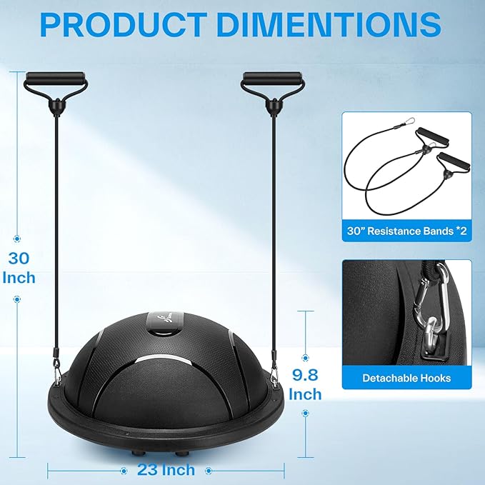 Sportneer Half Balance Ball - Inflatable Exercise Ball Trainer With Resistance Bands & Pump - Non-slip Yoga Ball for Stability, Core Training, Physical Therapy - Home Gym Equipment