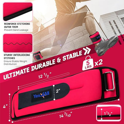 Yes4All Wrist & Ankle Weights Pair 1lb -10lbs, Adjustable Strap for Walking, Jogging, Pilates, Gym Fitness Workout for Women, Men