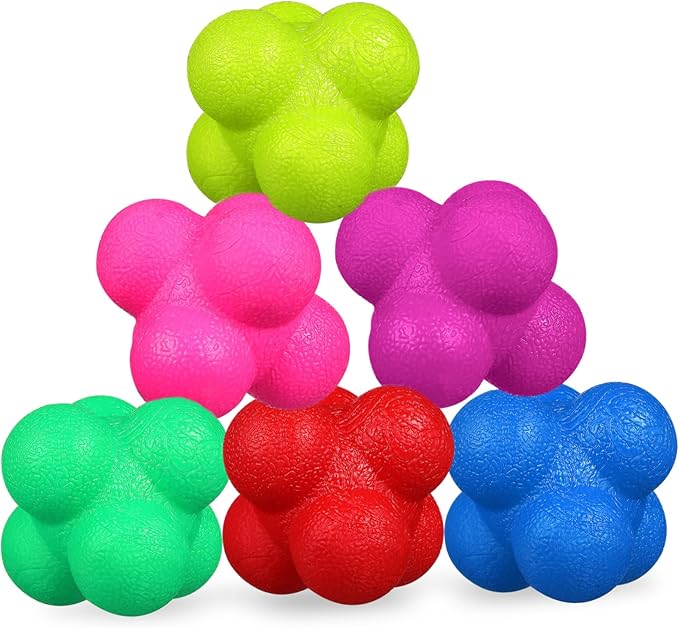6 Pcs Hexagonal Reaction Balls Fitness Reaction Training for Sports Agility and Hand Eye Coordination High Difficulty Challenge with Elastic Bounce for Basketball Soccer Volleyball