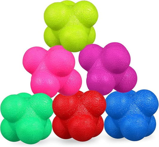 6 Pcs Hexagonal Reaction Balls Fitness Reaction Training for Sports Agility and Hand Eye Coordination High Difficulty Challenge with Elastic Bounce for Basketball Soccer Volleyball