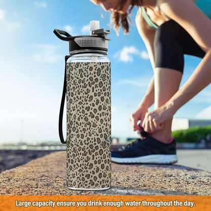 ALAZA Cheetah Leopard Print Animal Skin Sports Water Bottle with Straw Tritan Drink Bottle 32 oz BPA Free Reusable for Travel Outdoor Fitness
