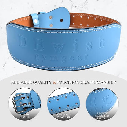 Leather Gym Fitness Belt, 4" & 6" Padded Lumbar Back Support, 10 Adjustable Holes for Weightlifting Powerlifting Bodybuilding Deadlift Squat Workout Strength Training
