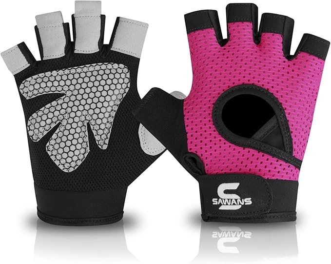 SAWANS Gym Gloves for Men & Women Ladies Weight Lifting Gloves Fitness Workout Breathable Training Non-Slip Grip Silicone Palm Protection Exercise Snug fit Hanging Pull-Ups Dumbbell