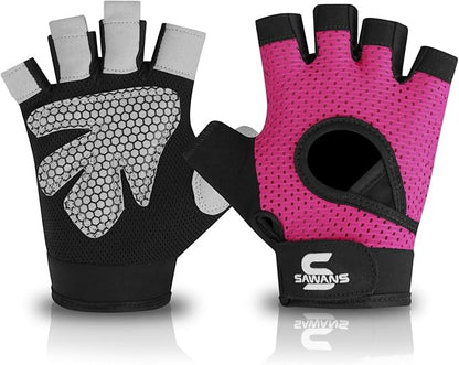 SAWANS Gym Gloves for Men & Women Ladies Weight Lifting Gloves Fitness Workout Breathable Training Non-Slip Grip Silicone Palm Protection Exercise Snug fit Hanging Pull-Ups Dumbbell