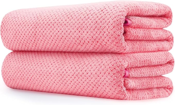 Microfiber Bath Towel Set Pack of 2, 35 x 70 Inches - Light Thin Quick Drying Highly Absorbent Bath Towel for Bath, Fitness, Yoga, Travel, Sport and Shower (2PCS Hot Pink)