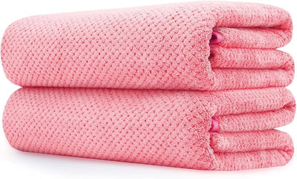 Microfiber Bath Towel Set Pack of 2, 35 x 70 Inches - Light Thin Quick Drying Highly Absorbent Bath Towel for Bath, Fitness, Yoga, Travel, Sport and Shower (2PCS Hot Pink)