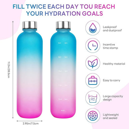 Water Bottle 32 oz, Frosted Style Sports Water Bottles BPA Free Water Bottle With Time Marker,Small mouth Leakproof Water Bottles with Strap for Gym Fitness Hiking Bike Camping (Pink)