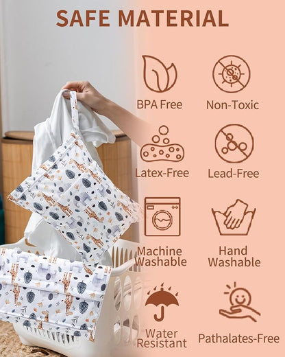 babygoal Animal Wet Dry Bags 3 Pack, Waterproof Travel Bags for Swimsuits, Beach, Pool, Gym,Food Storage and Wet Clothes(Giraffe,Cactus),3LN39-B