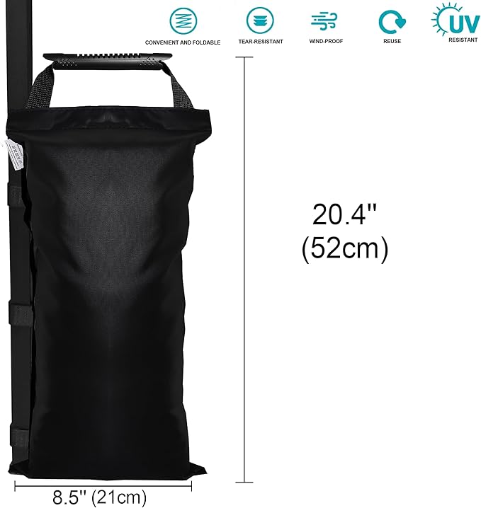 SANWAY 180 LBS (Unfilled) Sand Bags for Canopy Weights, Windproof-Portable and Durable to Secure Tents, Canopies, and Umbrellas-Black