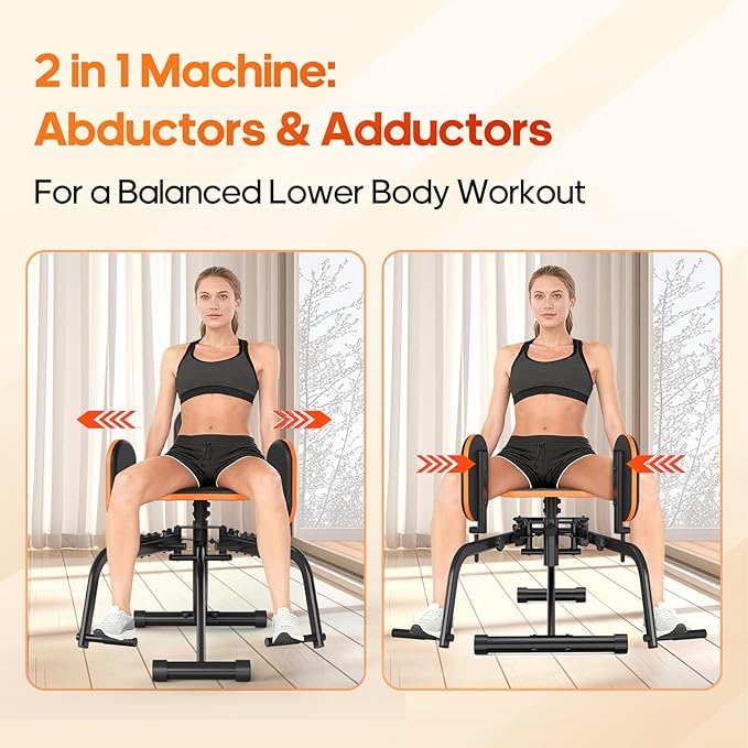 HXD-ERGO Hip Abductor/Adductor Machine for Home Gym, 6-Level Glute Machine & Thigh Workout Equipment, Booty Builder with Plush Padding, Compact Leg Exercise Euipment for Women & Men