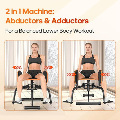 HXD-ERGO Hip Abductor/Adductor Machine for Home Gym, 6-Level Glute Machine & Thigh Workout Equipment, Booty Builder with Plush Padding, Compact Leg Exercise Euipment for Women & Men