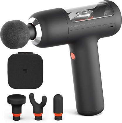 Sharper Image PowerBoost Circuit Massage Gun| Deep Tissue Percussion Massager with 6 Speeds| 4 Attachments| Quiet Brushless Motor| Cordless Muscle Recovery Tool with Carry Case