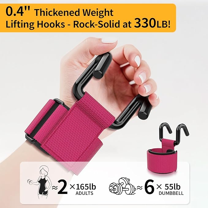 GPANDAG Weight Lifting Hooks for Men and Women(Pair), 330 LB Heavy Duty Gym Lifting Wrist Strap Hook for Deadlifts, Pull-Ups, Strength Training, 0.4inch Grip Weightlifting Hooks for Teen