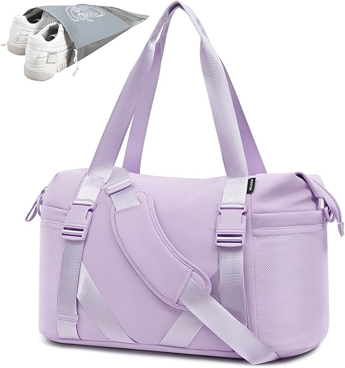 MAXTOP Women's Gym Yoga Duffle Bag with Shoe Pouch,Multi-Purpose Overnight Travel Bag for Gym,Work, Dance, Sports