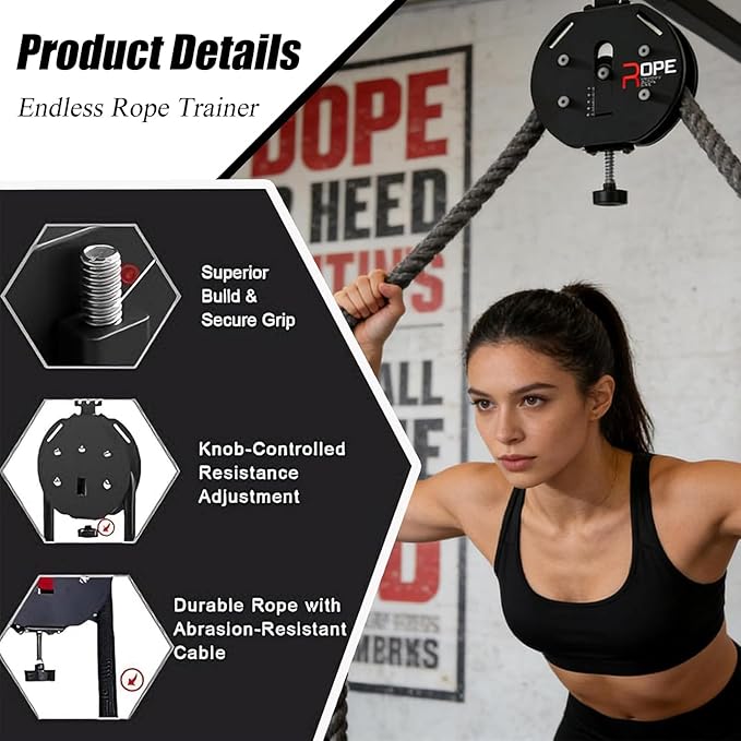 Endless Rope Trainer & Cable Pulley System for Home Gym - Adjustable Resistance Suspension Trainer with Premium Nylon Rope for Full-Body, Arm, Back, and Grip Exercise