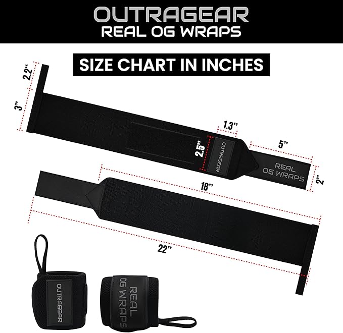 18" OG-Grade Wrist Wraps for Weightlifting – Heavy Duty Wrist Support with Thumb Loop & Lockdown Strap – Wrist Straps for Powerlifting, Bench Press & Gym Training