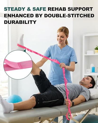 Trideer Stretching Strap for Physical Therapy & Home Rehab, Non-Elastic Yoga Strap for Stretching with Loops for Hamstring, Calf & Back Stretcher Mobility, Hip & Pilates