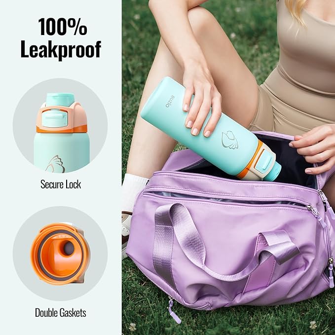 BUZIO Stainless Steel Insulated Water Bottle, 32oz Reusable Travel with Chug Locking Lid & Carry Loop, BPA-Free, Wide Mouth, Best Gift for Man Woman, Keep Cold 48H, Mint Green