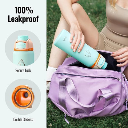 BUZIO Stainless Steel Insulated Water Bottle, 32oz Reusable Travel with Chug Locking Lid & Carry Loop, BPA-Free, Wide Mouth, Best Gift for Man Woman, Keep Cold 48H, Mint Green